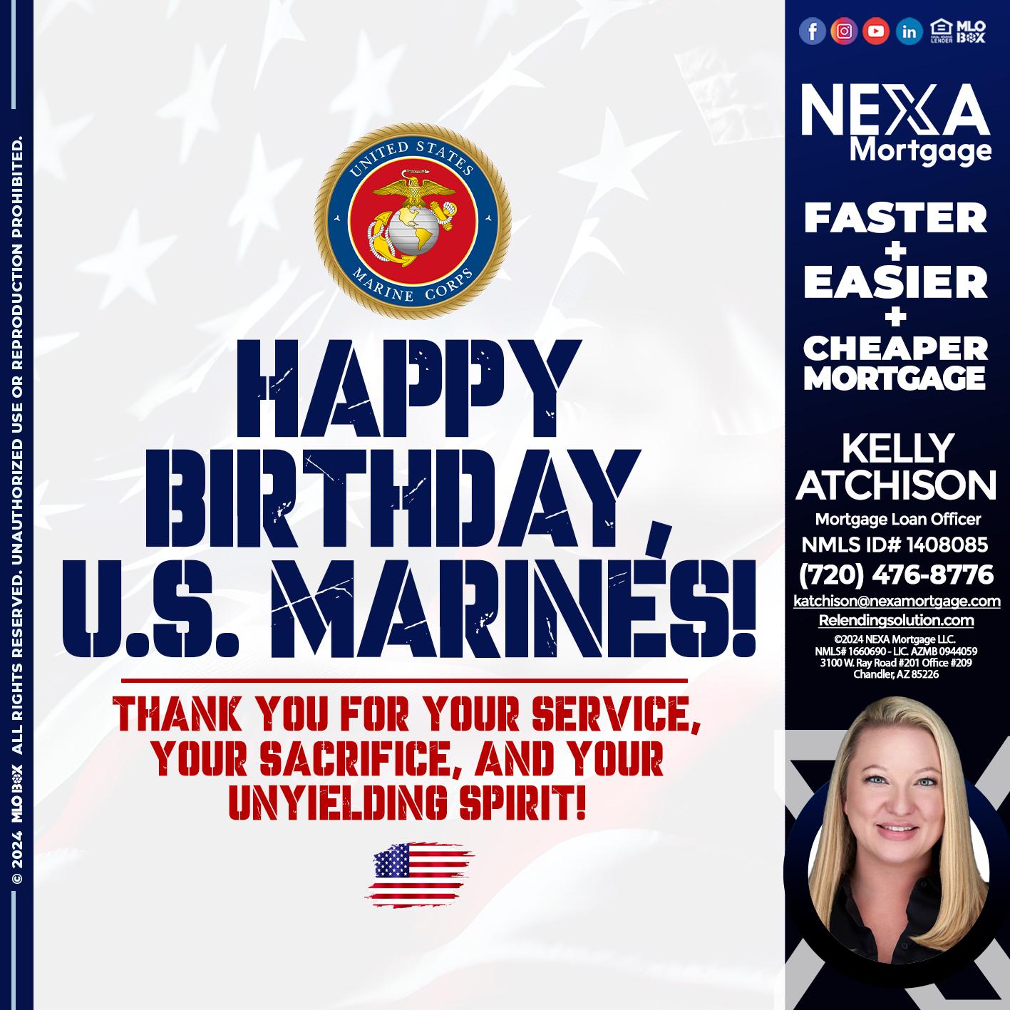 US MARINE BIRTHDAY - Kelly Atchison -Mortgage Loan Officer